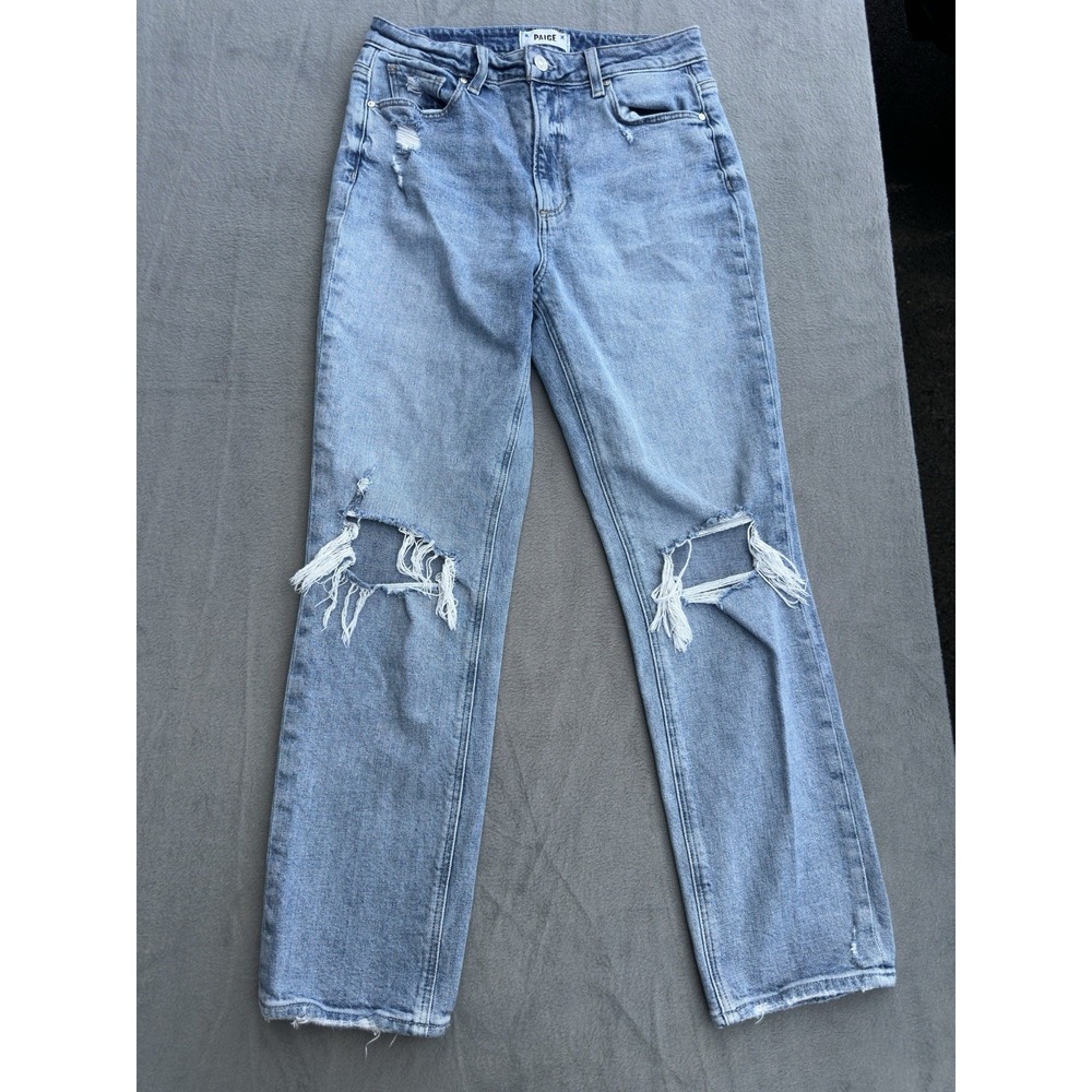 Paige Noella HR Straight Jeans Sz 27 Light Wash Distressed Frayed Hem 0129